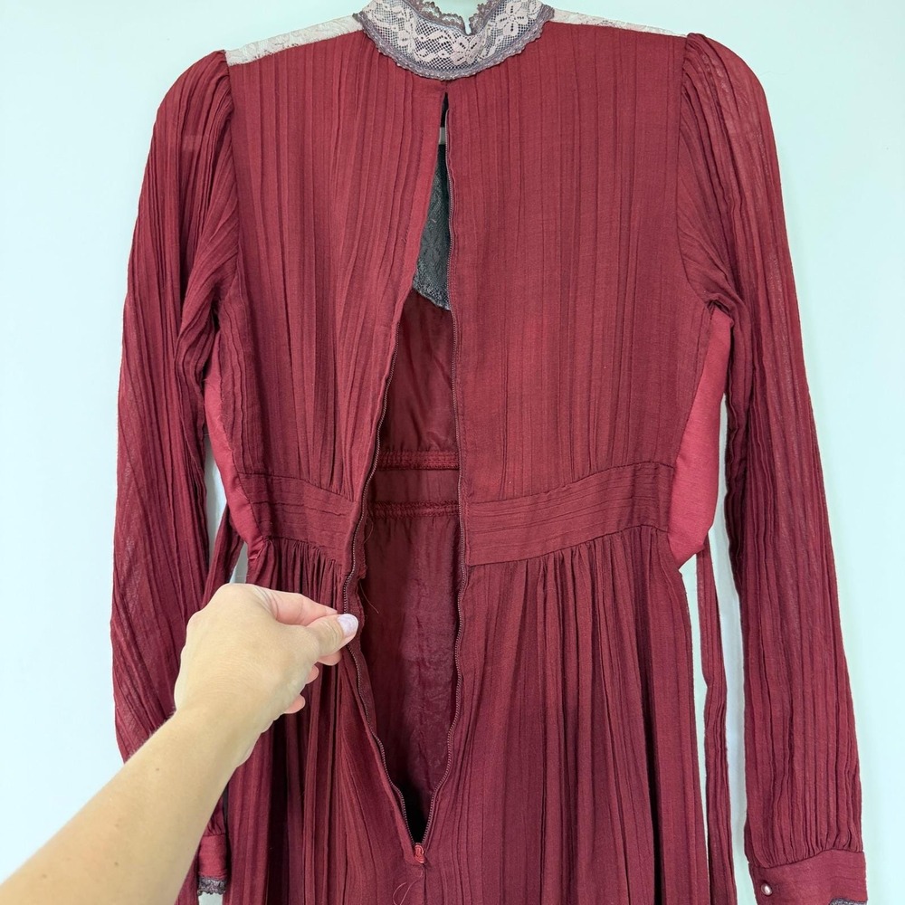 Gunne Sax 70s Vintage Lace Maxi Dress Womens S Burgundy Victorian Prairie - Picture 7 of 15